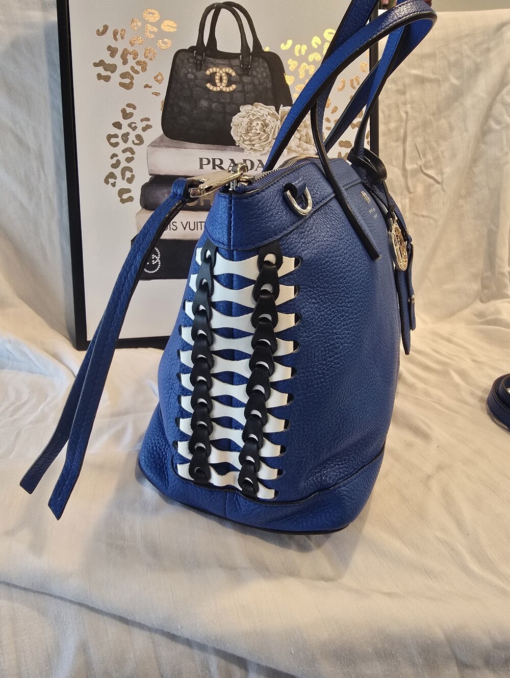 Henri Bendell Royal Blue With Whip Stitching And Two Bag Charms. - Picture 3 of 17